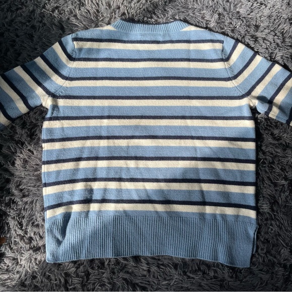 Nordstrom Signature Cashmere Sweater Blue & White with Ribbed Details - Picture 6 of 7